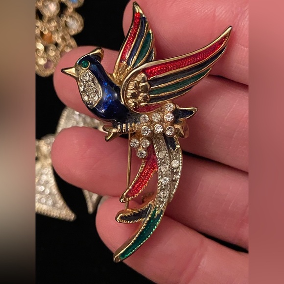 Lot of 10 various Brooches or Pendants jewelry crystal bird Duck bow bug - Picture 5 of 11